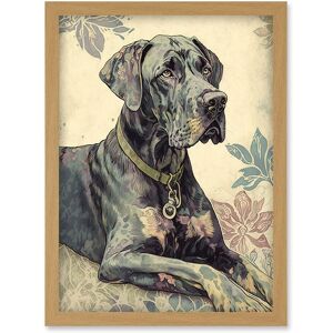 Artery8 Great Dane Dog with Floral Pattern Modern Linocut Illustration Artwork Framed Wall Art Print A4 in Light Oak Light Oak Artery8 Great Dane Dog with Floral Pattern Modern Linocut Illustration Artwork Framed Wall Art Print A4 in Light Oak Light Oak