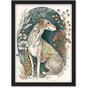 Artery8 Greyhound Dog in Flower Field Modern Pastel Boho Watercolour Illustration Artwork Framed Wall Art Print A4 in Black Black Artery8 Greyhound Dog in Flower Field Modern Pastel Boho Watercolour Illustration Artwork Framed Wall Art Print A4 in Black Black