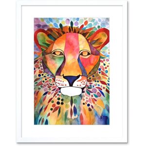 Artery8 Wall Art Print Lion With Multicoloured Pattern Mane Folk Art Watercolour Painting Artwork Framed 9X7 Inch in White Size: W7" x H9" White W7" x H9" Artery8 Wall Art Print Lion With Multicoloured Pattern Mane Folk Art Watercolour Painting Artwork Framed 9X7 Inch in White Size: W7" x H9" White W7" x H9"