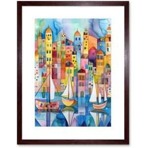 Artery8 Wall Art Print Modern Marina Colourful Cityscape Pattern Folk Art Watercolour Painting Artwork Framed 9X7 Inch in Brown Size: W7" x H9" Brown W7" x H9" Artery8 Wall Art Print Modern Marina Colourful Cityscape Pattern Folk Art Watercolour Painting Artwork Framed 9X7 Inch in Brown Size: W7" x H9" Brown W7" x H9"