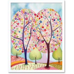 Artery8 Wall Art Print Two Trees Blooming In Spring Folk Art Watercolour Painting Art Framed in White Size: W12" x H16" White W12" x H16" Artery8 Wall Art Print Two Trees Blooming In Spring Folk Art Watercolour Painting Art Framed in White Size: W12" x H16" White W12" x H16"