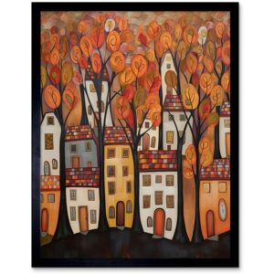 Artery8 Wall Art Print Cityscape With Trees In Autumn Contemporary Folk Art Painting Art Framed in Black Size: W12" x H16" Black W12" x H16" Artery8 Wall Art Print Cityscape With Trees In Autumn Contemporary Folk Art Painting Art Framed in Black Size: W12" x H16" Black W12" x H16"