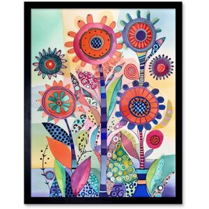 Artery8 Wall Art Print Large Flower Blooms With Embroidery Style Patterns Folk Art Watercolour Painting Art Framed in Black Size: W12" x H16" Black W12" x H16" Artery8 Wall Art Print Large Flower Blooms With Embroidery Style Patterns Folk Art Watercolour Painting Art Framed in Black Size: W12" x H16" Black W12" x H16"