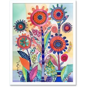 Artery8 Wall Art Print Large Flower Blooms With Embroidery Style Patterns Folk Art Watercolour Painting Art Framed in White Size: W12" x H16" White W12" x H16" Artery8 Wall Art Print Large Flower Blooms With Embroidery Style Patterns Folk Art Watercolour Painting Art Framed in White Size: W12" x H16" White W12" x H16"