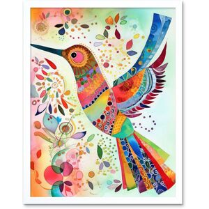 Artery8 Wall Art Print Hummingbird With Multicolour Pattern Feathers Folk Art Watercolour Painting Art Framed in White Size: W12" x H16" White W12" x H16" Artery8 Wall Art Print Hummingbird With Multicolour Pattern Feathers Folk Art Watercolour Painting Art Framed in White Size: W12" x H16" White W12" x H16"
