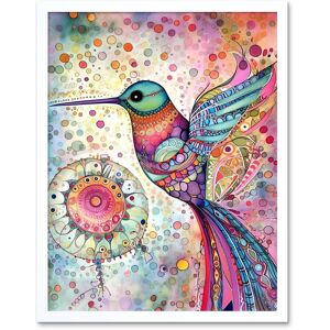 Artery8 Wall Art Print Hummingbird With Mandala Patterns Colourful Folk Art Watercolour Painting Art Framed in White Size: W12" x H16" White W12" x H16" Artery8 Wall Art Print Hummingbird With Mandala Patterns Colourful Folk Art Watercolour Painting Art Framed in White Size: W12" x H16" White W12" x H16"