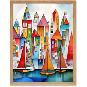 Artery8 Wall Art Print Modern Marina Colourful Port Folk Art Watercolour Painting Art Framed in Light Oak Size: W12" x H16" Light Oak W12" x H16" Artery8 Wall Art Print Modern Marina Colourful Port Folk Art Watercolour Painting Art Framed in Light Oak Size: W12" x H16" Light Oak W12" x H16"