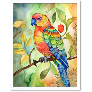 Artery8 Wall Art Print Parrot Bird On Tree Branch Folk Art Watercolour Painting Art Framed in White Size: W12" x H16" White W12" x H16" Artery8 Wall Art Print Parrot Bird On Tree Branch Folk Art Watercolour Painting Art Framed in White Size: W12" x H16" White W12" x H16"