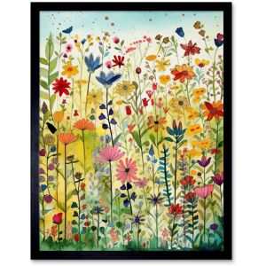 Artery8 Wall Art Print Mixed Wildflower Bloom In Meadow Folk Art Framed in Black Size: W12" x H16" Black W12" x H16" Artery8 Wall Art Print Mixed Wildflower Bloom In Meadow Folk Art Framed in Black Size: W12" x H16" Black W12" x H16"