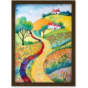 Artery8 Countryside Path In Spring Folk Art Landscape Watercolour Painting Artwork Framed Wall Art Print A4 in Brown Brown Artery8 Countryside Path In Spring Folk Art Landscape Watercolour Painting Artwork Framed Wall Art Print A4 in Brown Brown