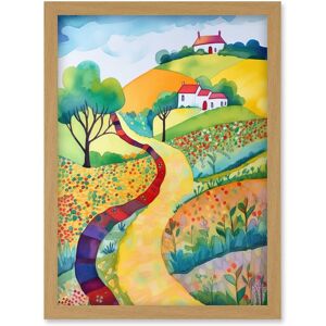 Artery8 Countryside Path In Spring Folk Art Landscape Watercolour Painting Artwork Framed Wall Art Print A4 in Light Oak Light Oak Artery8 Countryside Path In Spring Folk Art Landscape Watercolour Painting Artwork Framed Wall Art Print A4 in Light Oak Light Oak