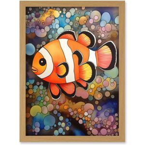 Artery8 Clownfish In Colourful Bubbles Folk Art Watercolour Painting Artwork Framed Wall Art Print A4 in Light Oak Light Oak Artery8 Clownfish In Colourful Bubbles Folk Art Watercolour Painting Artwork Framed Wall Art Print A4 in Light Oak Light Oak