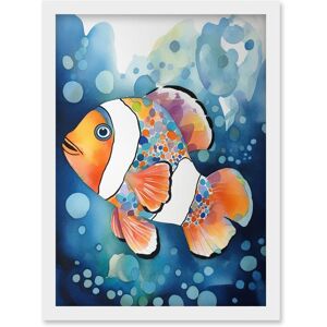 Artery8 Clownfish With Multicoloured Spot Pattern Folk Art Watercolour Painting Artwork Framed Wall Art Print A4 in White White Artery8 Clownfish With Multicoloured Spot Pattern Folk Art Watercolour Painting Artwork Framed Wall Art Print A4 in White White