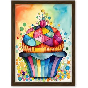 Artery8 Cupcake With Colourful Frosting Watercolour Folk Art Painting Artwork Framed Wall Art Print A4 in Brown Brown Artery8 Cupcake With Colourful Frosting Watercolour Folk Art Painting Artwork Framed Wall Art Print A4 in Brown Brown