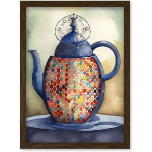 Artery8 Enamelled Teapot Colourful Tea Kettle Folk Art Watercolour Painting Artwork Framed Wall Art Print A4 in Brown Brown Artery8 Enamelled Teapot Colourful Tea Kettle Folk Art Watercolour Painting Artwork Framed Wall Art Print A4 in Brown Brown