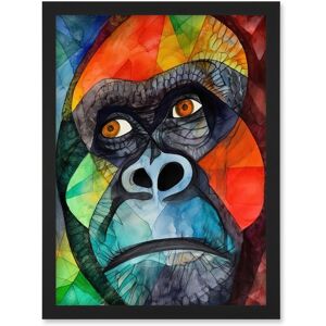 Artery8 Gorilla Face Folk Art Watercolour Painting Artwork Framed Wall Art Print A4 in Black Black Artery8 Gorilla Face Folk Art Watercolour Painting Artwork Framed Wall Art Print A4 in Black Black