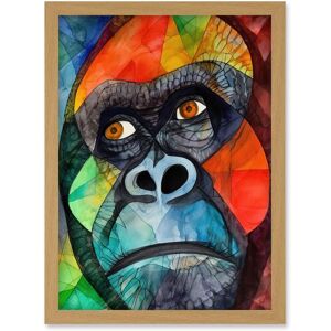 Artery8 Gorilla Face Folk Art Watercolour Painting Artwork Framed Wall Art Print A4 in Light Oak Light Oak Artery8 Gorilla Face Folk Art Watercolour Painting Artwork Framed Wall Art Print A4 in Light Oak Light Oak