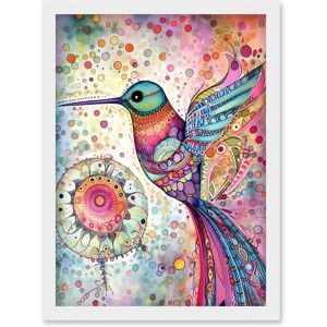 Artery8 Hummingbird With Mandala Patterns Colourful Folk Art Watercolour Painting Artwork Framed Wall Art Print A4 in White White Artery8 Hummingbird With Mandala Patterns Colourful Folk Art Watercolour Painting Artwork Framed Wall Art Print A4 in White White