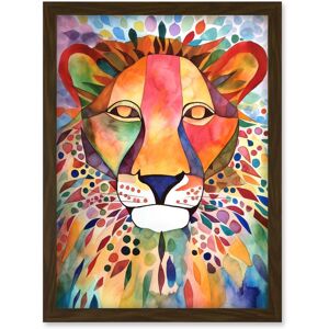 Artery8 Lion With Multicoloured Pattern Mane Folk Art Watercolour Painting Artwork Framed Wall Art Print A4 in Brown Brown Artery8 Lion With Multicoloured Pattern Mane Folk Art Watercolour Painting Artwork Framed Wall Art Print A4 in Brown Brown