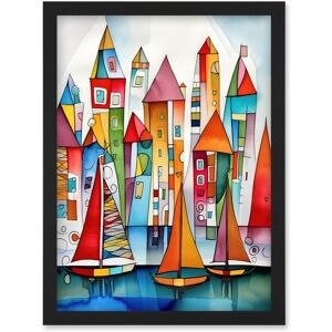 Artery8 Modern Marina Colourful Port Folk Art Watercolour Painting Artwork Framed Wall Art Print A4 in Black Black Artery8 Modern Marina Colourful Port Folk Art Watercolour Painting Artwork Framed Wall Art Print A4 in Black Black