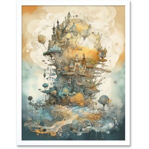 Artery8 Wall Art Print City in the Clouds Pastel Colour Concept Art Modern Watercolour Painting Art Framed in White Size: W12" x H16" White W12" x H16" Artery8 Wall Art Print City in the Clouds Pastel Colour Concept Art Modern Watercolour Painting Art Framed in White Size: W12" x H16" White W12" x H16"