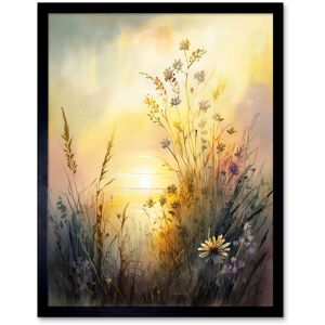 Artery8 Wall Art Print Wildflower by Lakeside on a Misty Morning Sunrise Modern Watercolour Painting Art Framed in Black Size: W12" x H16" Black W12" x H16" Artery8 Wall Art Print Wildflower by Lakeside on a Misty Morning Sunrise Modern Watercolour Painting Art Framed in Black Size: W12" x H16" Black W12" x H16"