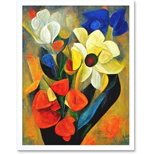 Artery8 Wall Art Print Cubist Abstract Flower Bouquet Still Life Oil Painting Art Framed in White Size: W12" x H16" White W12" x H16" Artery8 Wall Art Print Cubist Abstract Flower Bouquet Still Life Oil Painting Art Framed in White Size: W12" x H16" White W12" x H16"