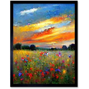 Artery8 Wall Art Print Sunset Wildflower Peaceful Summer Meadow Oil Painting Art Framed in Black Size: W12" x H16" Black W12" x H16" Artery8 Wall Art Print Sunset Wildflower Peaceful Summer Meadow Oil Painting Art Framed in Black Size: W12" x H16" Black W12" x H16"