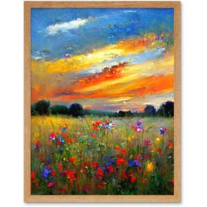 Artery8 Wall Art Print Sunset Wildflower Peaceful Summer Meadow Oil Painting Art Framed in Light Oak Size: W12" x H16" Light Oak W12" x H16" Artery8 Wall Art Print Sunset Wildflower Peaceful Summer Meadow Oil Painting Art Framed in Light Oak Size: W12" x H16" Light Oak W12" x H16"