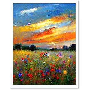 Artery8 Wall Art Print Sunset Wildflower Peaceful Summer Meadow Oil Painting Art Framed in White Size: W12" x H16" White W12" x H16" Artery8 Wall Art Print Sunset Wildflower Peaceful Summer Meadow Oil Painting Art Framed in White Size: W12" x H16" White W12" x H16"