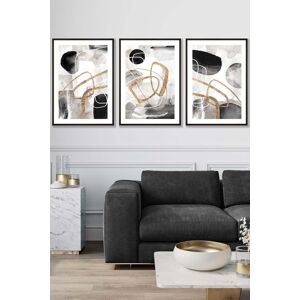ARTZE Set of 3 Black Framed Abstract Black Grey & Gold Watercolour Shapes Wall Art Size: W53 cm x H73 cm x D20mm Black W53 cm x H73 cm x D20mm ARTZE Set of 3 Black Framed Abstract Black Grey & Gold Watercolour Shapes Wall Art Size: W53 cm x H73 cm x D20mm Black W53 cm x H73 cm x D20mm