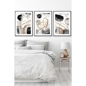 ARTZE Set of 3 Dark Grey Framed Abstract Black Grey & Gold Watercolour Shapes Wall Art Size: W53 cm x H73 cm x D20mm Black W53 cm x H73 cm x D20mm ARTZE Set of 3 Dark Grey Framed Abstract Black Grey & Gold Watercolour Shapes Wall Art Size: W53 cm x H73 cm x D20mm Black W53 cm x H73 cm x D20mm