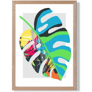 ARTZE Monstera Blue & Green Abstract Minimalist Framed Print SIZE: A2 with Oak Frame in Mid Blue Mid Blue A2 ARTZE Monstera Blue & Green Abstract Minimalist Framed Print SIZE: A2 with Oak Frame in Mid Blue Mid Blue A2