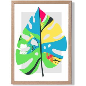 ARTZE Monstera Leaf Blue & Green Abstract Minimalist Framed Print SIZE: A3 with Oak Frame in Mid Blue Size: A4 Mid Blue A4 ARTZE Monstera Leaf Blue & Green Abstract Minimalist Framed Print SIZE: A3 with Oak Frame in Mid Blue Size: A4 Mid Blue A4