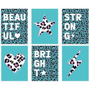 Wee Blue Coo Pack of 6 Leopard Pattern Bold Shapes Turquoise & Purple Beautiful Bright Strong Typography Unframed Wall Art Living Room Prints Set Blue Wee Blue Coo Pack of 6 Leopard Pattern Bold Shapes Turquoise & Purple Beautiful Bright Strong Typography Unframed Wall Art Living Room Prints Set Blue