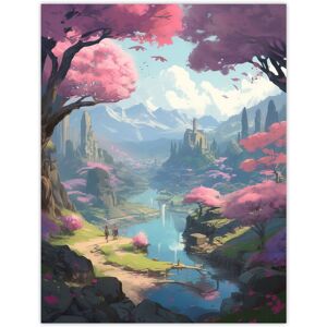 Artery8 Wall Art Print Cherry Blossoms by River Bright Painting Springtime Blooming Pink Trees in Coastal Fishing Village Landscape Poster Blue W12" x H16" Artery8 Wall Art Print Cherry Blossoms by River Bright Painting Springtime Blooming Pink Trees in Coastal Fishing Village Landscape Poster Blue W12" x H16"