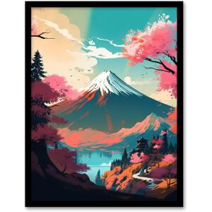 Artery8 Wall Art Print Mount Fuji View Through Cherry Blossom Trees Vibrant Painting Pink Orange Blue Path to Japan Temple on Tranquil Lake Landscape Blue W12" x H16" Artery8 Wall Art Print Mount Fuji View Through Cherry Blossom Trees Vibrant Painting Pink Orange Blue Path to Japan Temple on Tranquil Lake Landscape Blue W12" x H16"
