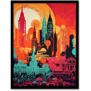 Artery8 Wall Art Print Abstract New York City Cityscape Artwork Sunrise Red Yellow Turquoise Vibrant Bold Bright Colourful Painting Art Framed Multicolor W12" x H16" Artery8 Wall Art Print Abstract New York City Cityscape Artwork Sunrise Red Yellow Turquoise Vibrant Bold Bright Colourful Painting Art Framed Multicolor W12" x H16"