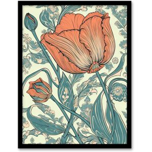 Artery8 Wall Art Print Tulip Flower Pattern Detail William Morris Style Painting Teal Blue Coral Pink Spring Blooms Nature Colourful Bright Floral Multicolor W12" x H16" Artery8 Wall Art Print Tulip Flower Pattern Detail William Morris Style Painting Teal Blue Coral Pink Spring Blooms Nature Colourful Bright Floral Multicolor W12" x H16"