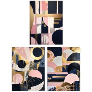 Artery8 Set of 3 Abstract Boho Art Deco Paintings Gold Pink Navy Blue Geometric Shapes & Patterns Unframed Wall Art Living Room Poster Prints Pack Light Pink A4 Artery8 Set of 3 Abstract Boho Art Deco Paintings Gold Pink Navy Blue Geometric Shapes & Patterns Unframed Wall Art Living Room Poster Prints Pack Light Pink A4