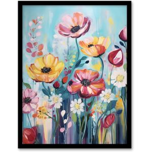 Artery8 Wall Art Print Teal Pink Yellow Flowers Elegant Watercolour Artwork Wildflower Meadow Art Framed in Black Size: W12" x H16" Black W12" x H16" Artery8 Wall Art Print Teal Pink Yellow Flowers Elegant Watercolour Artwork Wildflower Meadow Art Framed in Black Size: W12" x H16" Black W12" x H16"
