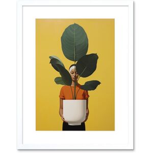 Artery8 Wall Art Print Rubber Tree Showcase Realistic Oil Painting Yellow Orange Green Woman with Plant Pot Minimalist Artwork Framed 9X7 Inch White W7" x H9" Artery8 Wall Art Print Rubber Tree Showcase Realistic Oil Painting Yellow Orange Green Woman with Plant Pot Minimalist Artwork Framed 9X7 Inch White W7" x H9"
