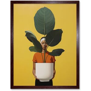 Artery8 Wall Art Print Rubber Tree Showcase Realistic Oil Painting Yellow Orange Green Woman with Plant Pot Minimalist Artwork Art Framed Brown W12" x H16" Artery8 Wall Art Print Rubber Tree Showcase Realistic Oil Painting Yellow Orange Green Woman with Plant Pot Minimalist Artwork Art Framed Brown W12" x H16"