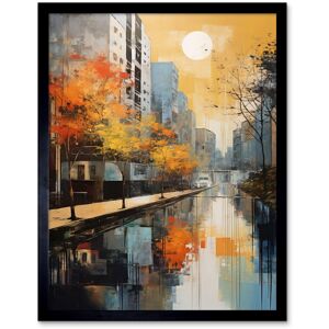 Artery8 Wall Art Print Cityscape River Canal Oil Painting Blue Orange Trees Autumn in the City Art Framed in Black Size: W12" x H16" Black W12" x H16" Artery8 Wall Art Print Cityscape River Canal Oil Painting Blue Orange Trees Autumn in the City Art Framed in Black Size: W12" x H16" Black W12" x H16"