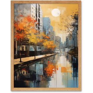 Artery8 Wall Art Print Cityscape River Canal Oil Painting Blue Orange Trees Autumn in the City Art Framed in Light Oak Size: W12" x H16" Light Oak W12" x H16" Artery8 Wall Art Print Cityscape River Canal Oil Painting Blue Orange Trees Autumn in the City Art Framed in Light Oak Size: W12" x H16" Light Oak W12" x H16"
