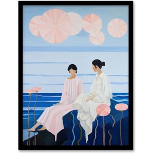 Wee Blue Coo Wall Art Print Seashore Chat Women Sharing Secrets with the Sea Blue Pink Surreal Seascape Oil Painting Art Framed Size: W12" x H16" Blue W12" x H16" Wee Blue Coo Wall Art Print Seashore Chat Women Sharing Secrets with the Sea Blue Pink Surreal Seascape Oil Painting Art Framed Size: W12" x H16" Blue W12" x H16"
