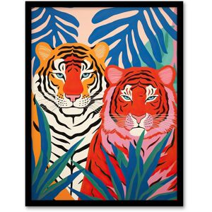 Wee Blue Coo Wall Art Print Seeing Red Tigers Waiting to Pounce Behind Plants Bold Orange Blue Vibrant Painting Art Framed Size: W12" x H16" Multicolor W12" x H16" Wee Blue Coo Wall Art Print Seeing Red Tigers Waiting to Pounce Behind Plants Bold Orange Blue Vibrant Painting Art Framed Size: W12" x H16" Multicolor W12" x H16"