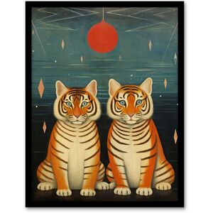 Wee Blue Coo Wall Art Print Tiger Twins Tea Party Cute Animal Cubs Living Room Framed Size: W12" x H16" Multicolor W12" x H16" Wee Blue Coo Wall Art Print Tiger Twins Tea Party Cute Animal Cubs Living Room Framed Size: W12" x H16" Multicolor W12" x H16"