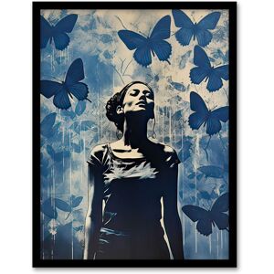 Artery8 Wall Art Print No Regrets Cobalt Blue Butterflies Woman Portrait Framed Size: W12" x H16" Blue W12" x H16" Artery8 Wall Art Print No Regrets Cobalt Blue Butterflies Woman Portrait Framed Size: W12" x H16" Blue W12" x H16"