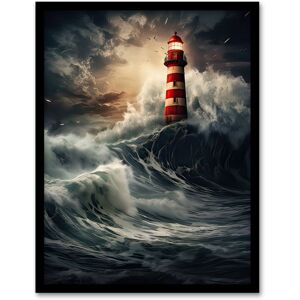 Artery8 Wall Art Print Lighthouse Against a Stormy Sea Dramatic Seascape Framed Size: W12" x H16" Multicolor W12" x H16" Artery8 Wall Art Print Lighthouse Against a Stormy Sea Dramatic Seascape Framed Size: W12" x H16" Multicolor W12" x H16"